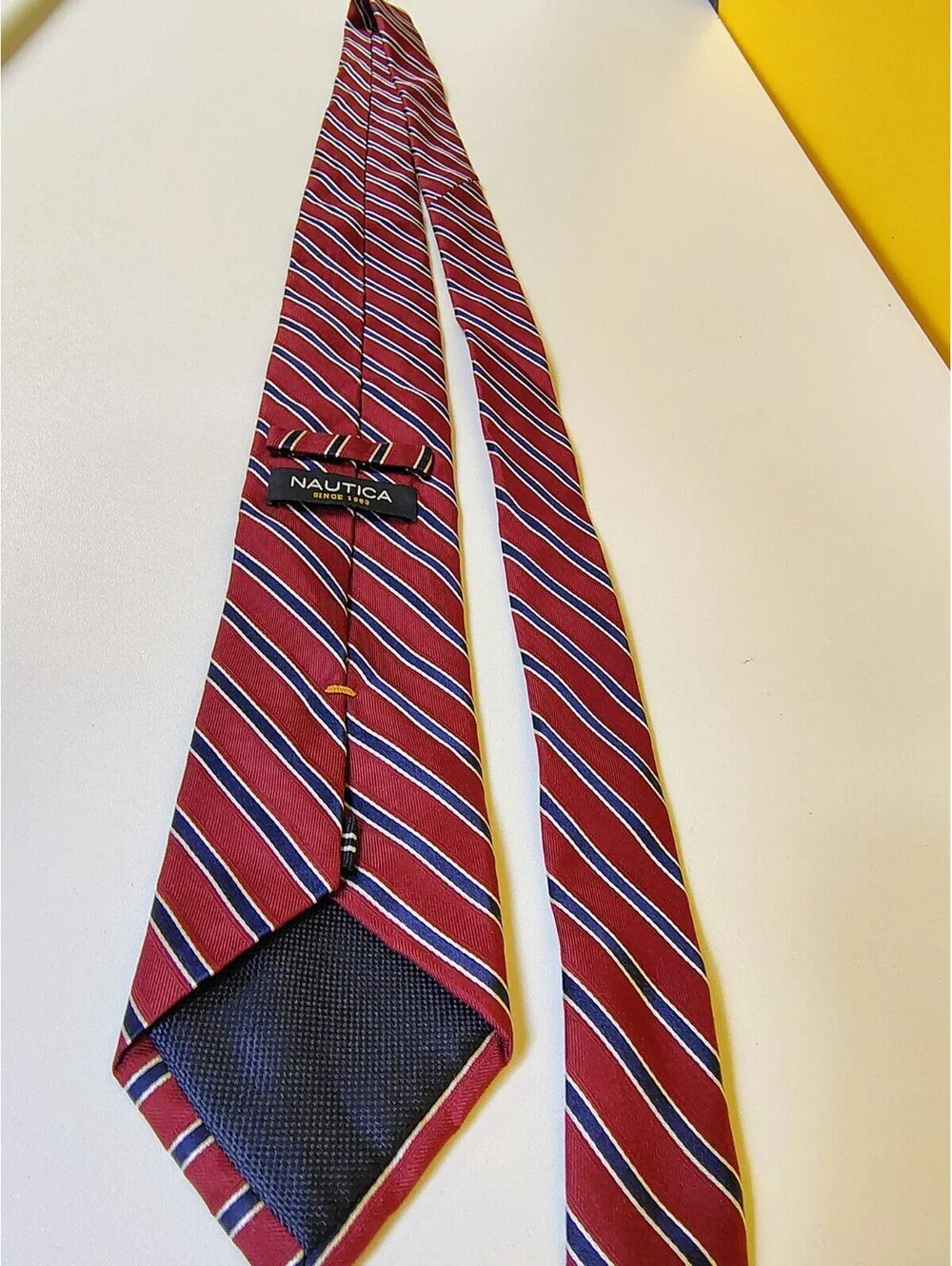 Nautica Mens Silk Tie Red Blue Repp Striped Classic Prep Regimental Casual